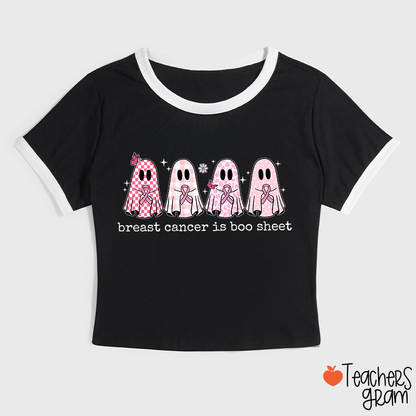 Breast Cancer Is Boo Sheet Breast Cancer Awareness Teacher Ringer T-Shirt