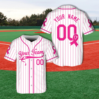 Personalized Name Number Breast Cancer Awareness Ribbon Sport Teacher Baseball Jersey