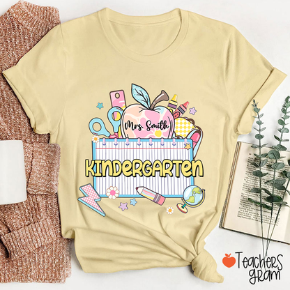 Personalized Grade And Name Apple Notebook Teacher T-Shirt