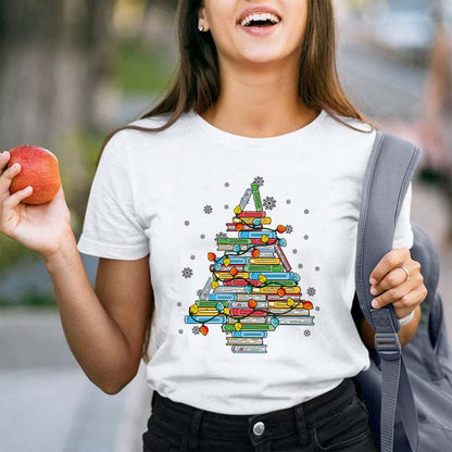Christmas Books Tree Teacher T-Shirt