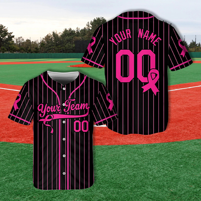 Personalized Name Number Breast Cancer Awareness Ribbon Sport Teacher Baseball Jersey