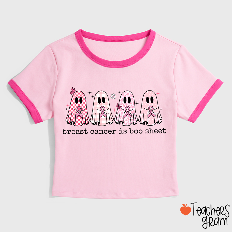 Breast Cancer Is Boo Sheet Breast Cancer Awareness Teacher Ringer T-Shirt