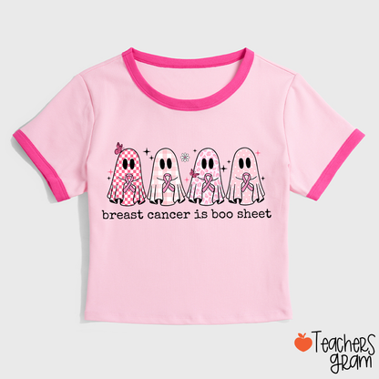 Breast Cancer Is Boo Sheet Breast Cancer Awareness Teacher Ringer T-Shirt