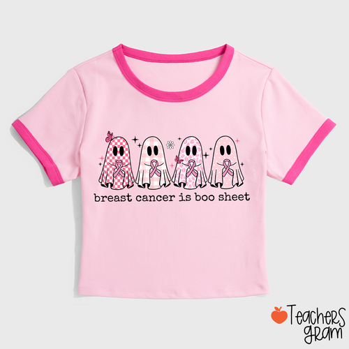 Breast Cancer Is Boo Sheet Breast Cancer Awareness Teacher Ringer T-Shirt
