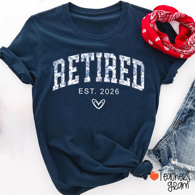 Personalized Toile Retirement Blue And White Porcelain Teacher T-Shirt