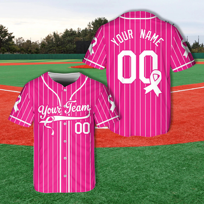 Personalized Name Number Breast Cancer Awareness Ribbon Sport Teacher Baseball Jersey