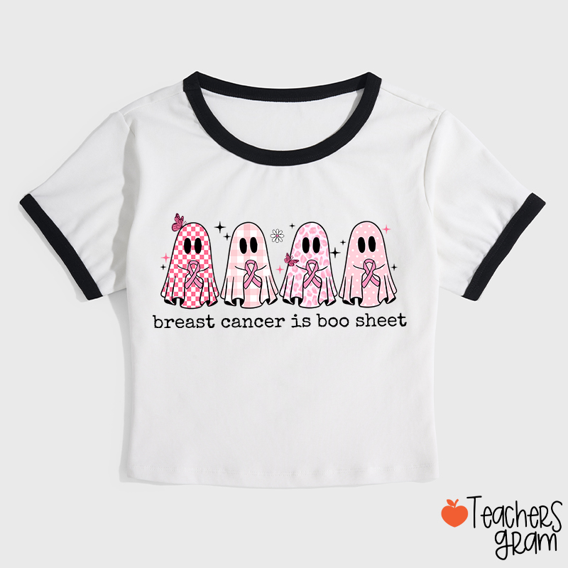 Breast Cancer Is Boo Sheet Breast Cancer Awareness Teacher Ringer T-Shirt