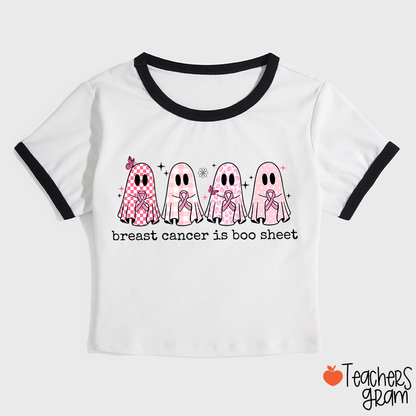 Breast Cancer Is Boo Sheet Breast Cancer Awareness Teacher Ringer T-Shirt