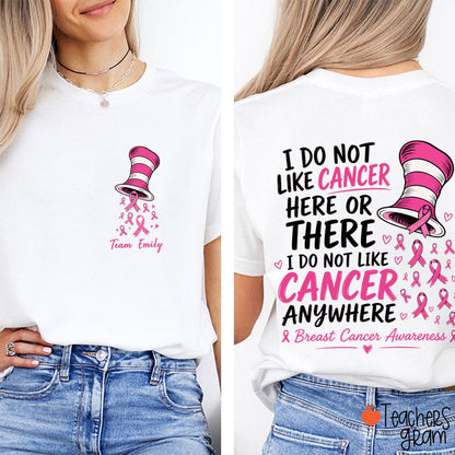Personalized Team Name Pink Ribbon Striped Hat Teacher Two Sided T-Shirt