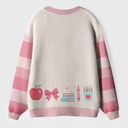 Personalized Name Apple Book Pencil Teacher Ugly Cardigan Sweaters