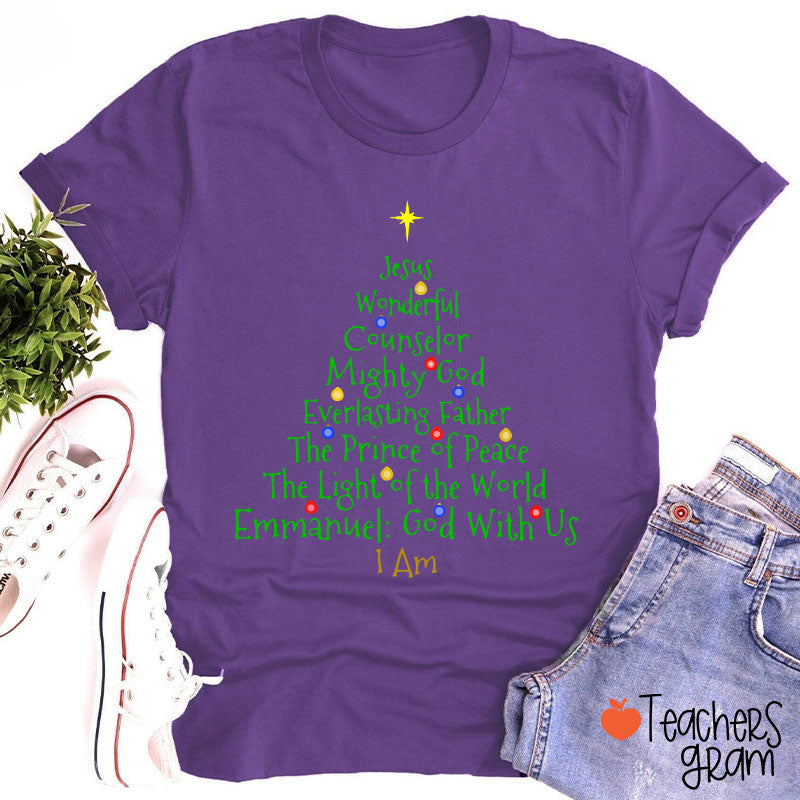 Jesus Wonderful Christmas Tree Teacher T-Shirt