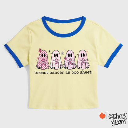 Breast Cancer Is Boo Sheet Breast Cancer Awareness Teacher Ringer T-Shirt