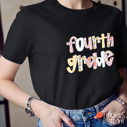 Personalized Grade Floral Pencil Notebook Teacher T-Shirt