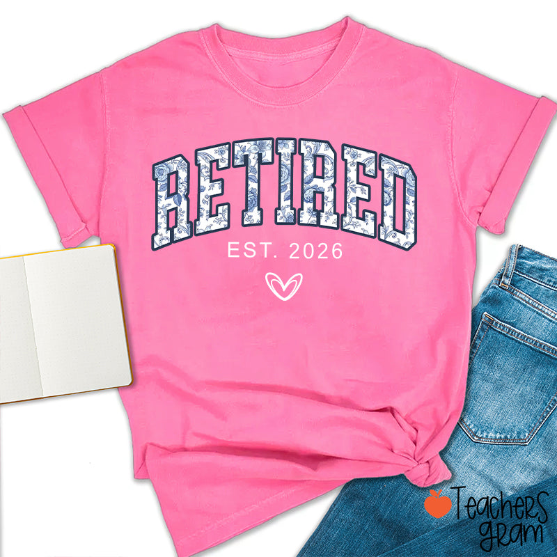 Personalized Toile Retirement Blue And White Porcelain Teacher T-Shirt