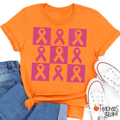 Pink Ribbon Breast Cancer Awareness Teacher T-Shirt