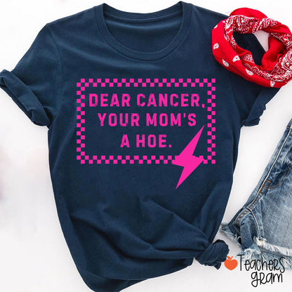 Funny Anti‑Cancer Quote Pink Checker Lightning Bolt Teacher T-Shirt