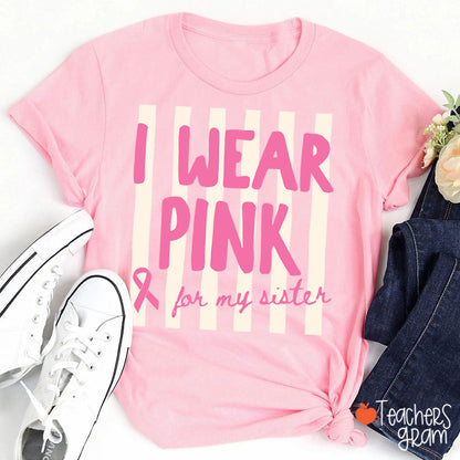 Personalized I Wear Pink For My Pink Ribbon Teacher T-Shirt