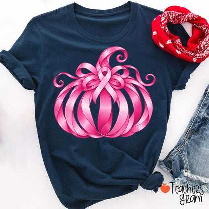 Pink Ribbon Bow Pumpkin Fall Teacher T-Shirt