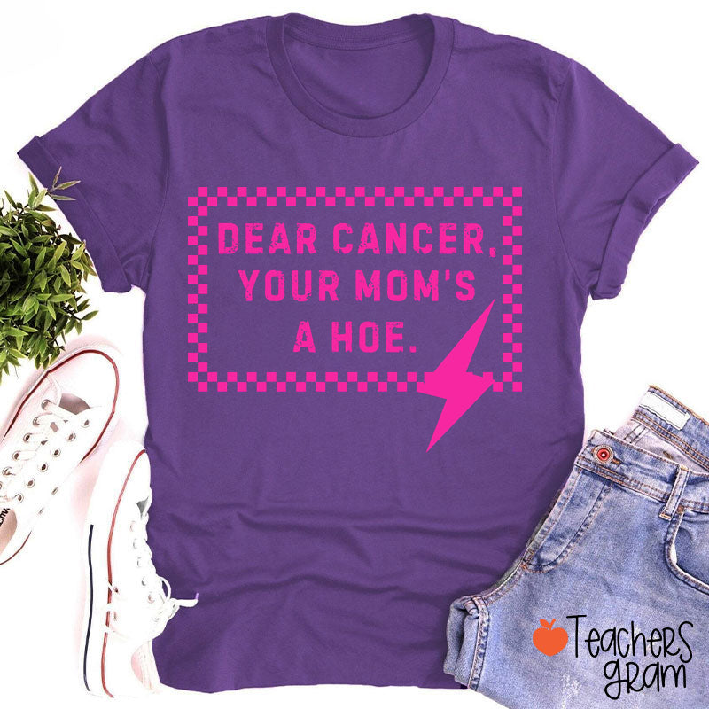 Funny Anti‑Cancer Quote Pink Checker Lightning Bolt Teacher T-Shirt