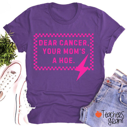 Funny Anti‑Cancer Quote Pink Checker Lightning Bolt Teacher T-Shirt
