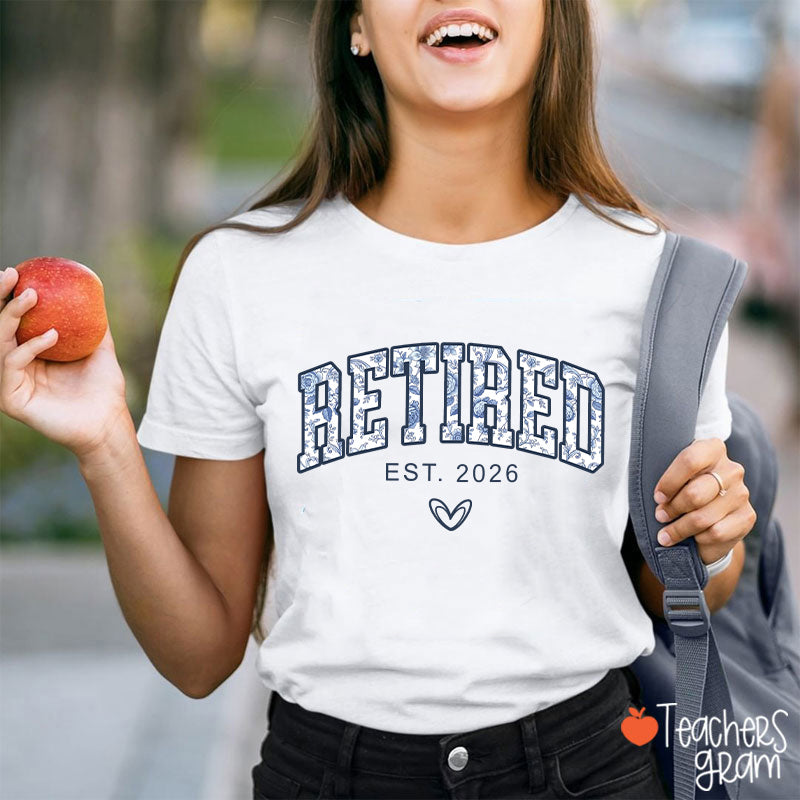 Personalized Toile Retirement Blue And White Porcelain Teacher T-Shirt