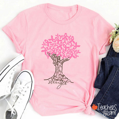 Pink Ribbon Tree Breast Cancer Teacher T-Shirt