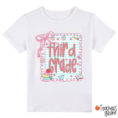 Personalized Grade Pink Bow Notebook Class T-Shirt