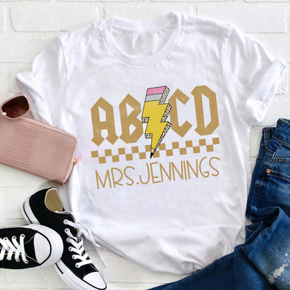 Personalized Name Alphabet And Lightning Pencil Teacher T-Shirt