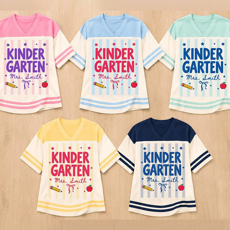 Personalized Grade Teacher Name And Number Apple Pencil Bow Teacher Mesh Jersey