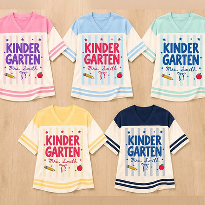 Personalized Grade Teacher Name And Number Apple Pencil Bow Teacher Mesh Jersey