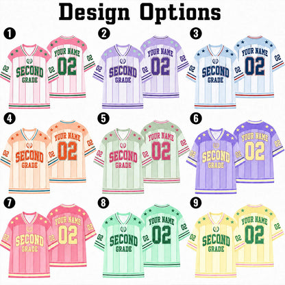 Personalized Grade Preppy Stripes Star First Day Teacher Mesh Jersey