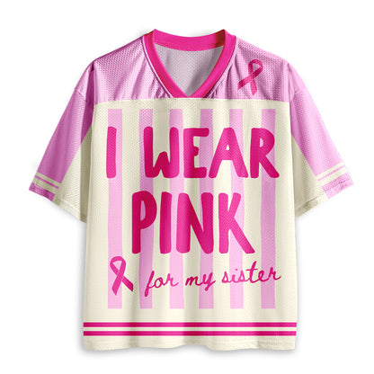 Personalized I Wear Pink For Breast Cancer Teacher Mesh Jersey