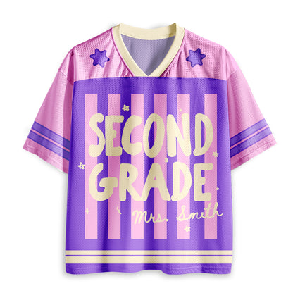 Personalized Grade And Name Preppy Stripes Teacher Mesh Jersey