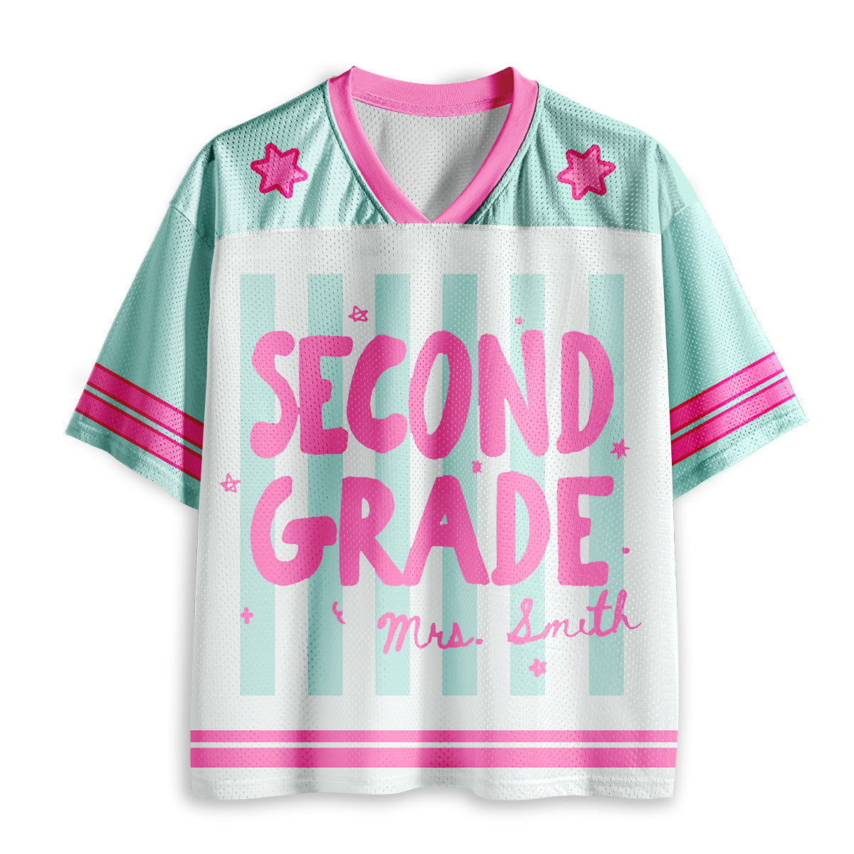 Personalized Grade And Name Preppy Stripes Teacher Mesh Jersey