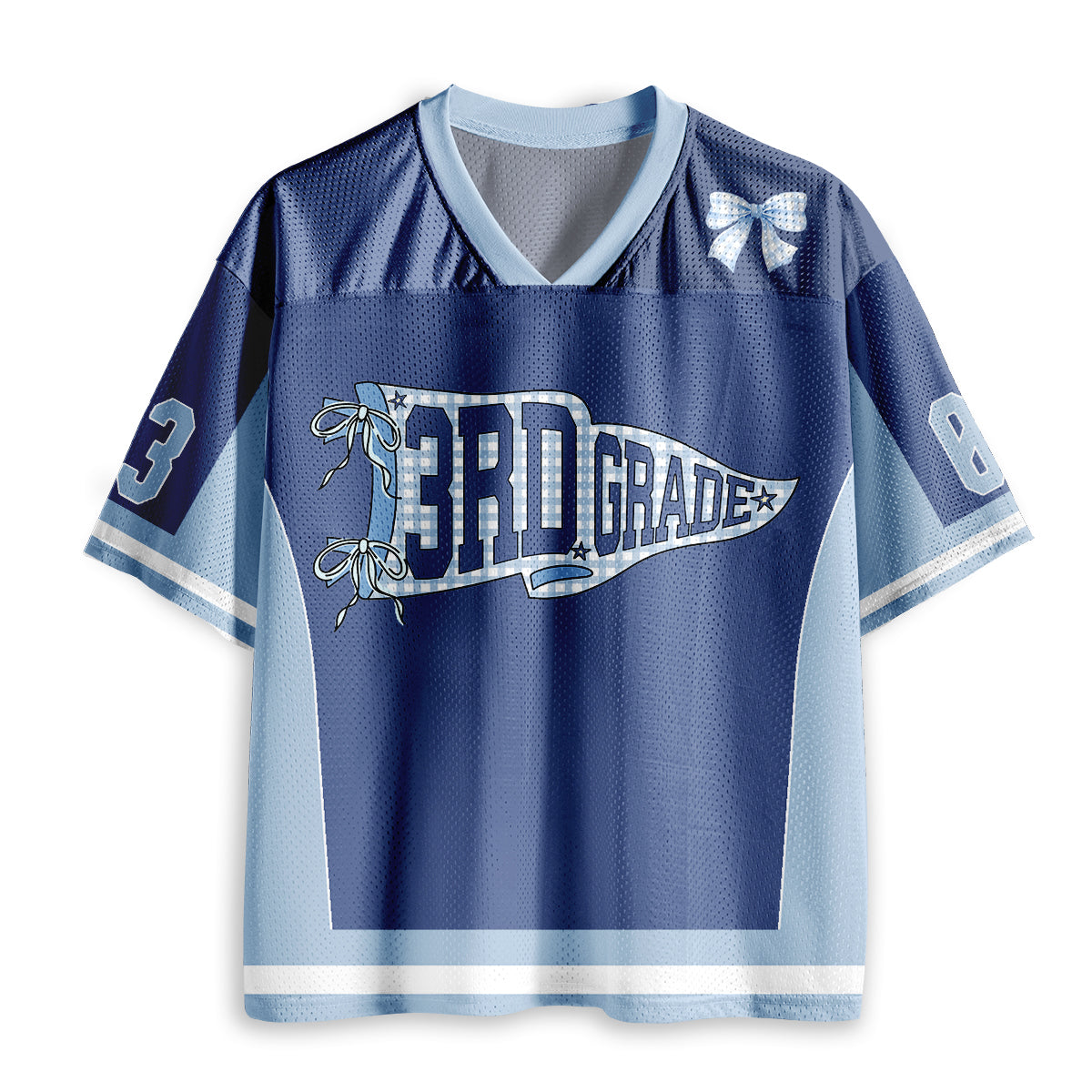 Personalized Grade And Name Pennant Coquette Bow Teacher Mesh Jersey