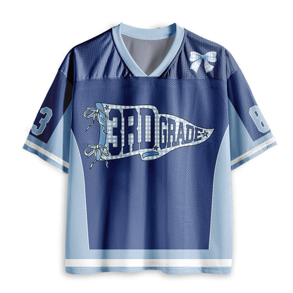 Personalized Grade And Name Pennant Coquette Bow Teacher Mesh Jersey