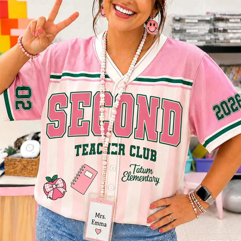 Personalized Name And Number Striped Apple Star Print Teacher Baseball Jersey
