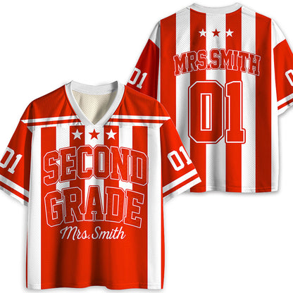 Personalized Grade Teacher Name And Number Vertical Striped Teacher Mesh Jersey
