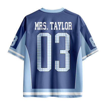 Personalized Grade And Name Pennant Coquette Bow Teacher Mesh Jersey