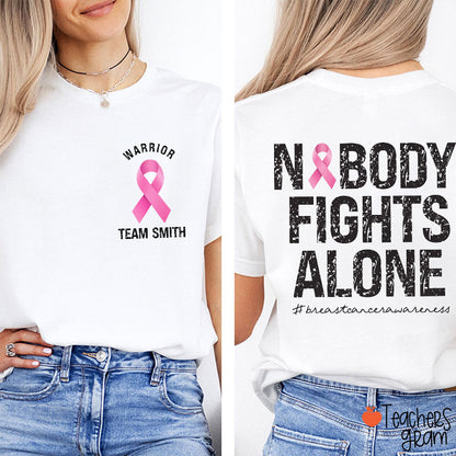 Personalized Pink Ribbon Warrior Teacher Two Sided T-Shirt