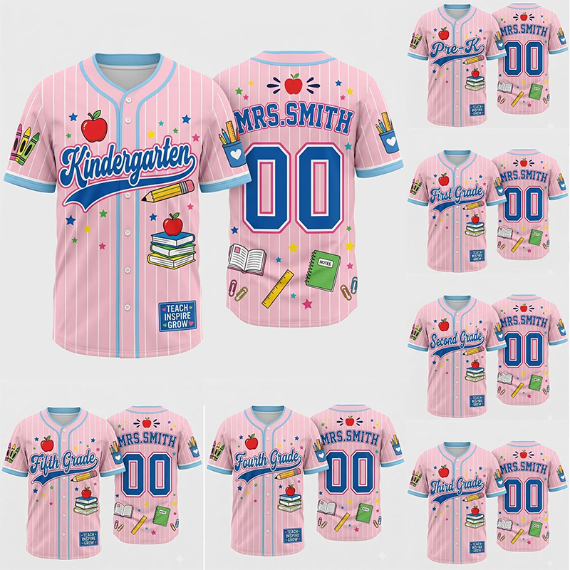 Personalized Grade Name And Number Teacher Baseball Jersey
