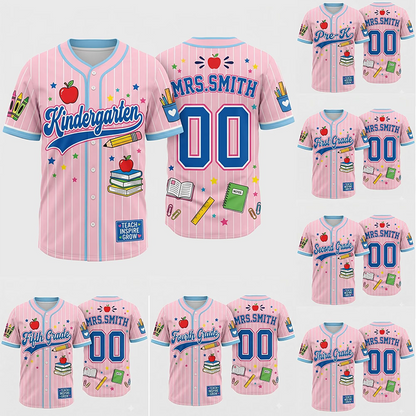 Personalized Grade Name And Number Teacher Baseball Jersey