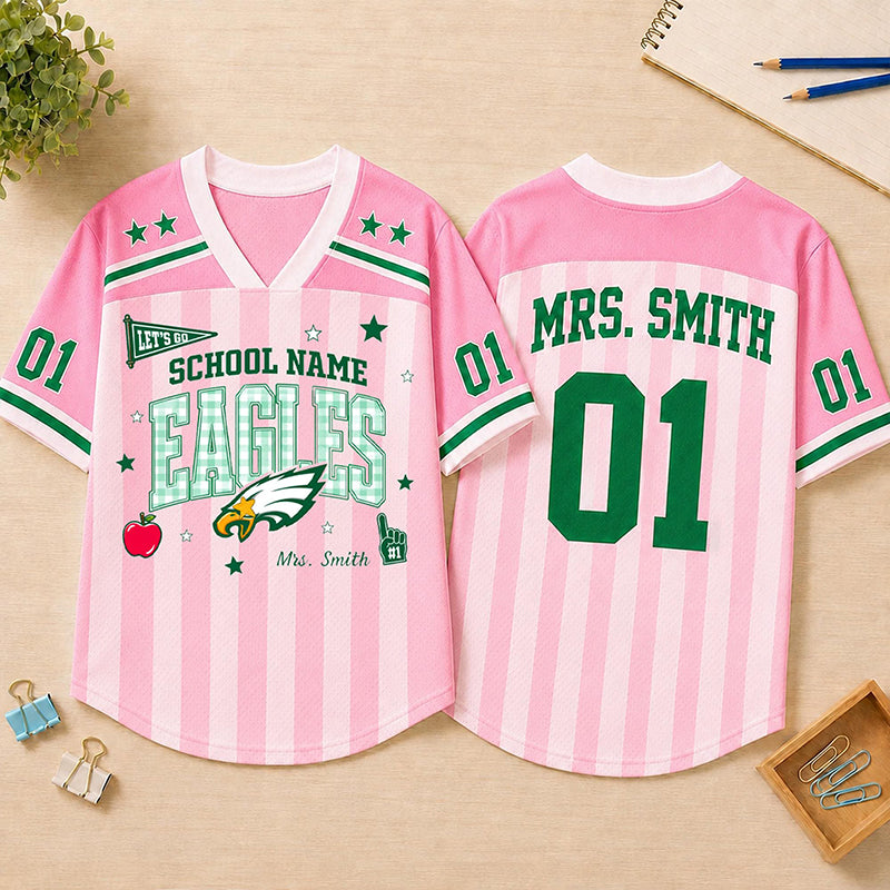 Personalized Mascot School Name Teacher Name Striped Mesh Jersey