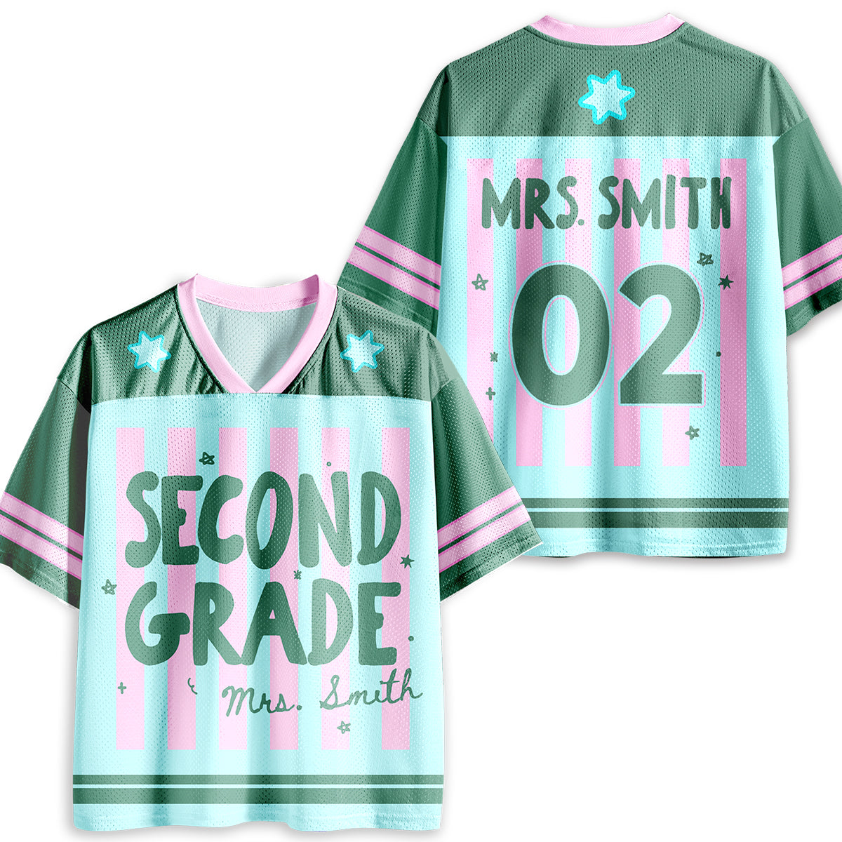 Personalized Grade And Name Preppy Stripes Teacher Mesh Jersey