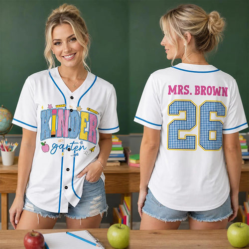 Personalized Grade Name Plaid Number Mesh Teacher Baseball Jersey
