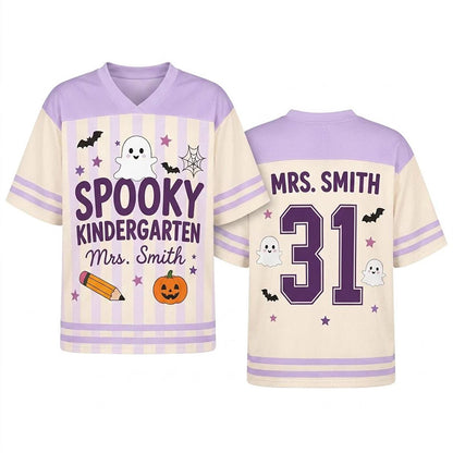 Personalized Grade Name Number Halloween Ghost Striped Teacher Mesh Jersey