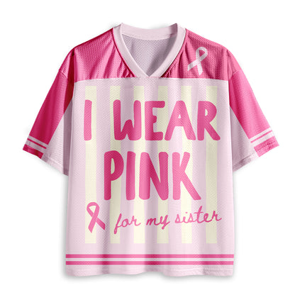 Personalized I Wear Pink For Breast Cancer Teacher Mesh Jersey