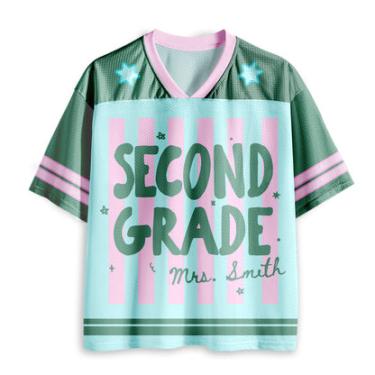 Personalized Grade And Name Preppy Stripes Teacher Mesh Jersey