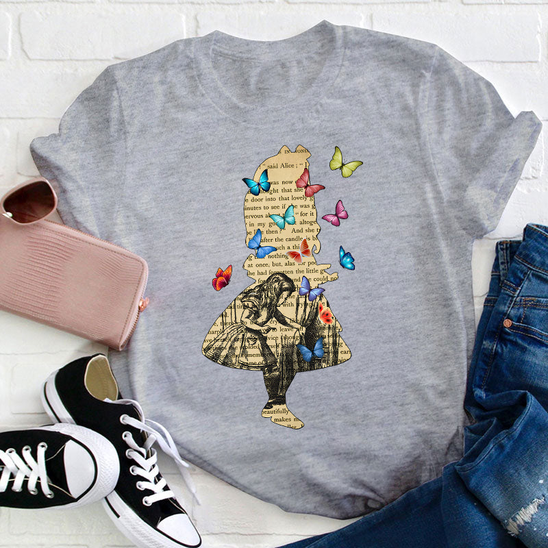 Vintage Alice In Wonderland Butterfly Teacher T-Shirt