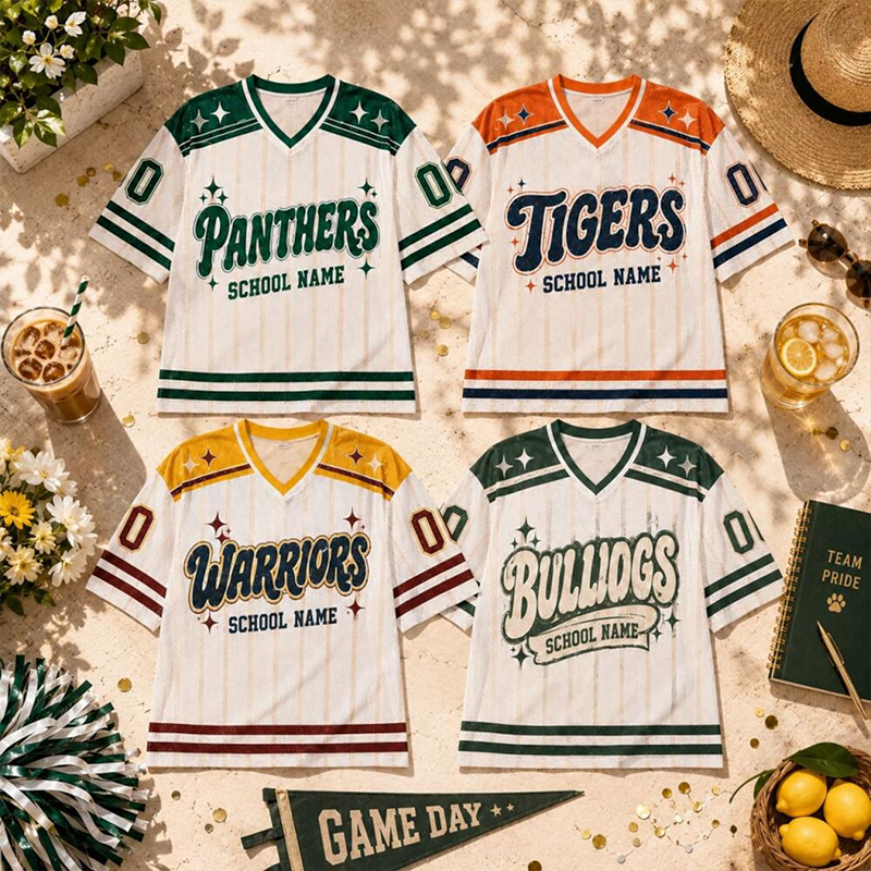 Personalized Mascot Striped Vintage Star Print Teacher Mesh Jersey